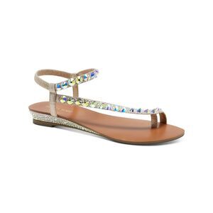 THALIA SODI Womens Gold Izabel Almond Toe Wedge Slip On Thong Sandals 7.5 M